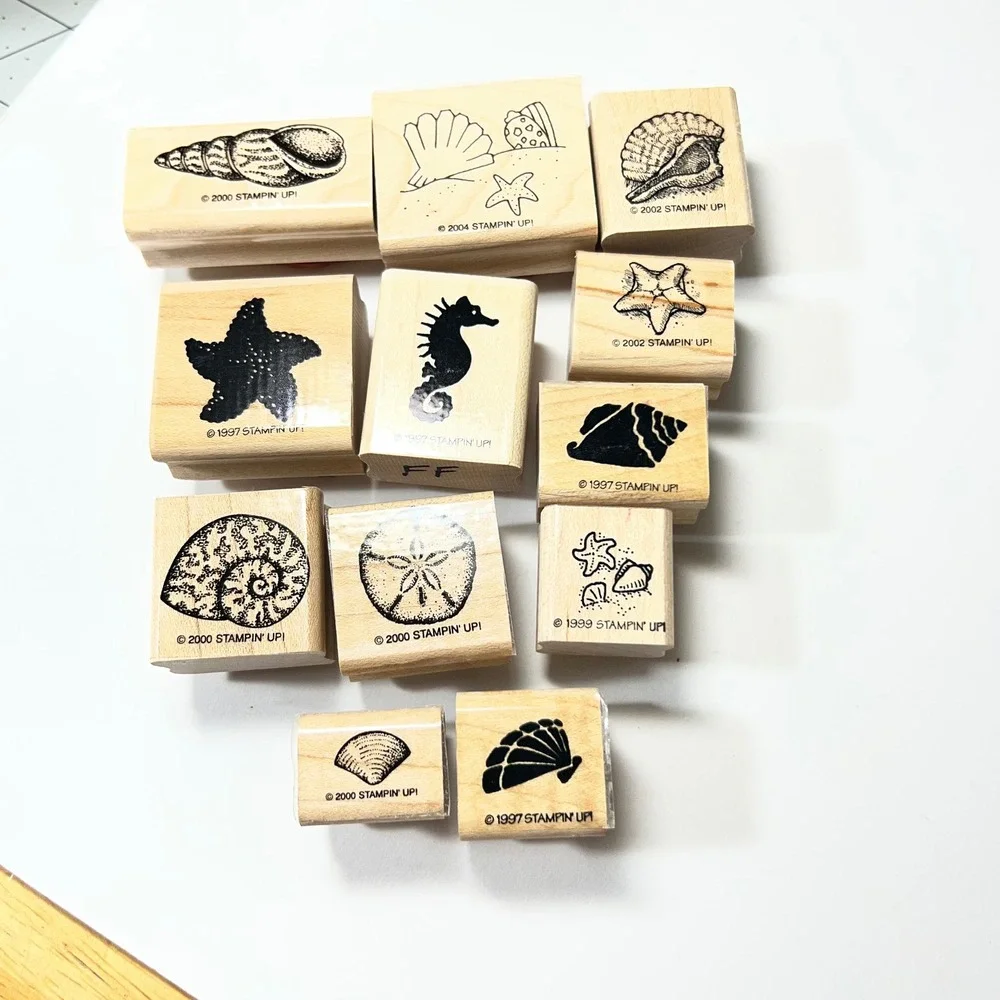 Stampin Up Wood Mounted Rubber Stamps Lot 12 Sea Life Shells‎ Seahorse Starfish